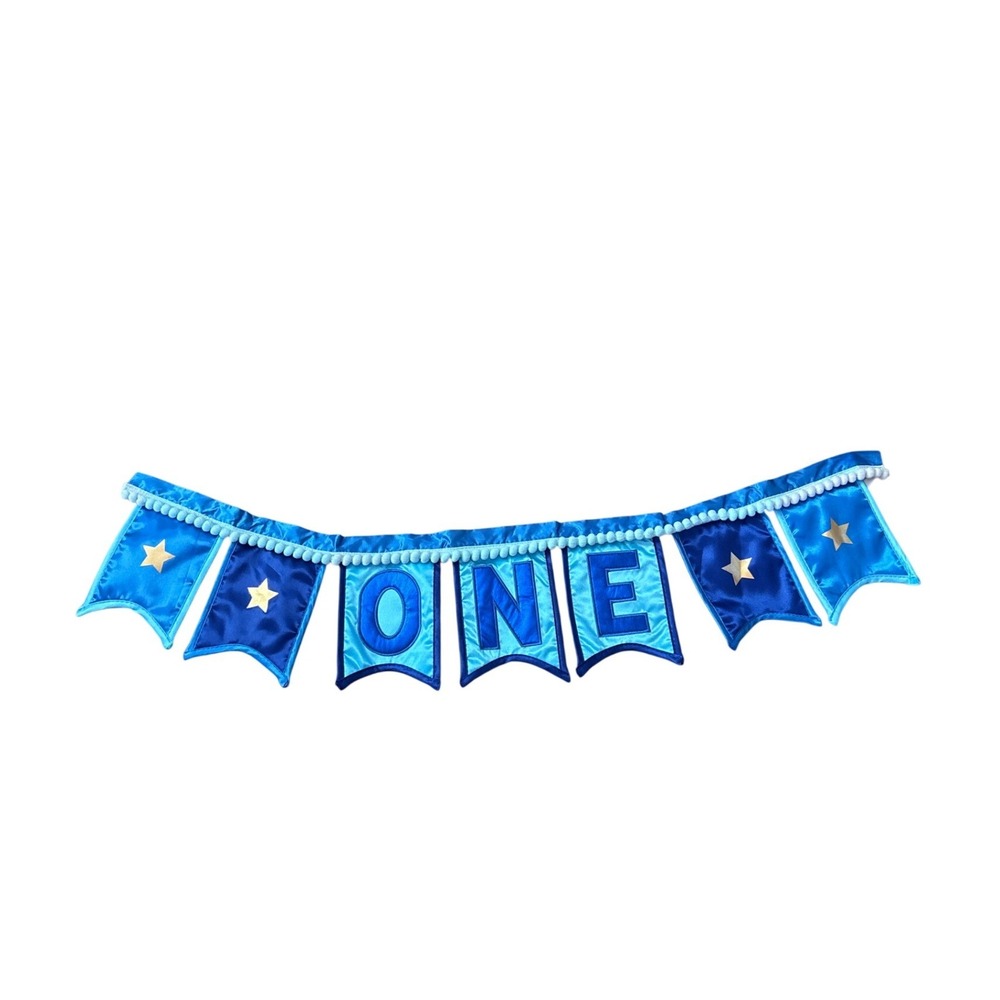 Unbranded High Chair Banner Baby Blue Star Embroidered ONE Bunting SIZE OS